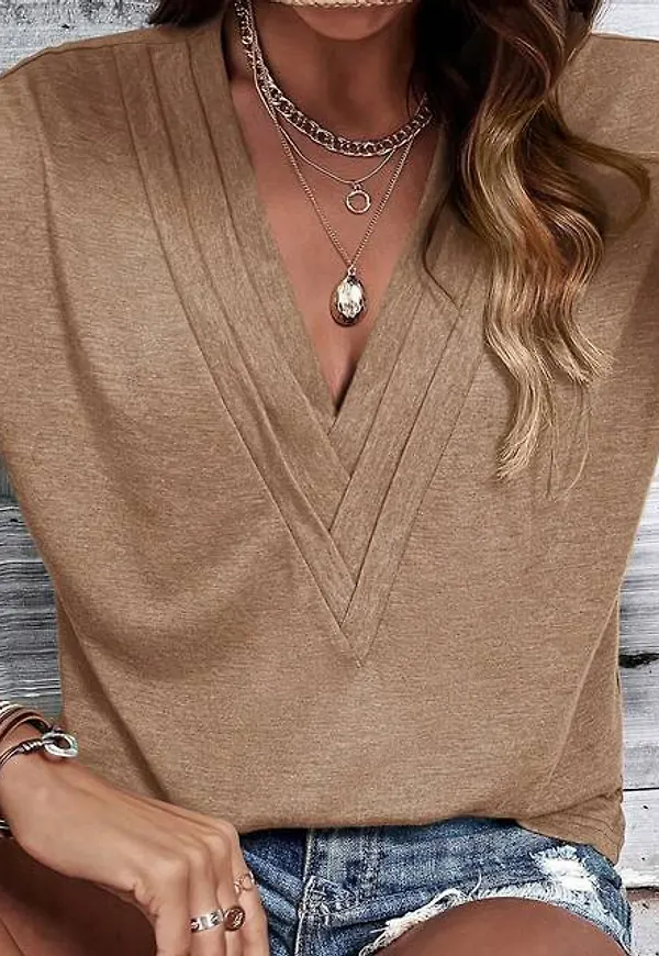 Shein Solid V Neck Batwing Sleeve Tee