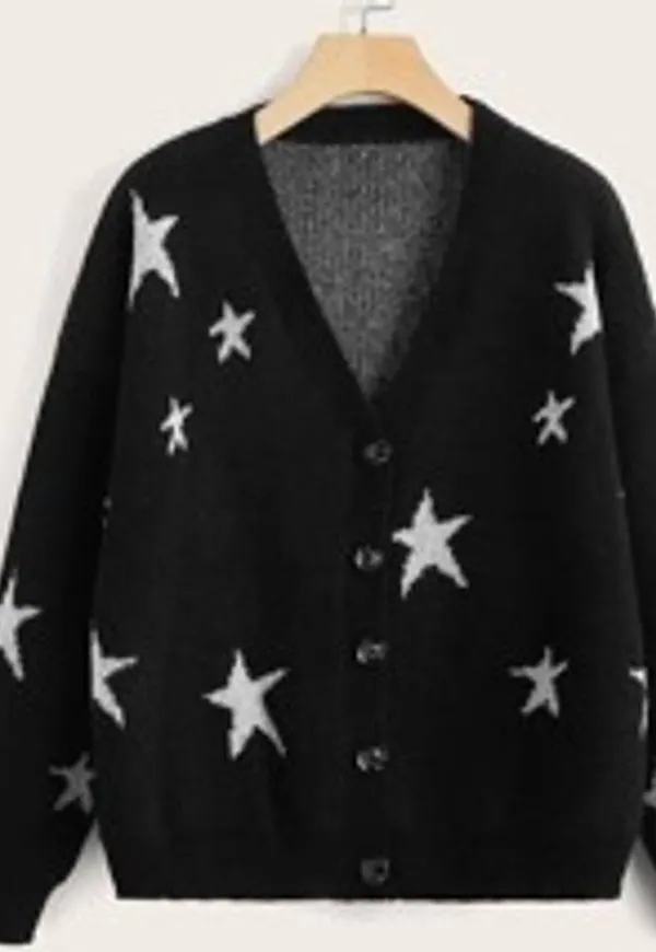 Shein Star Pattern Button Front Cardigan