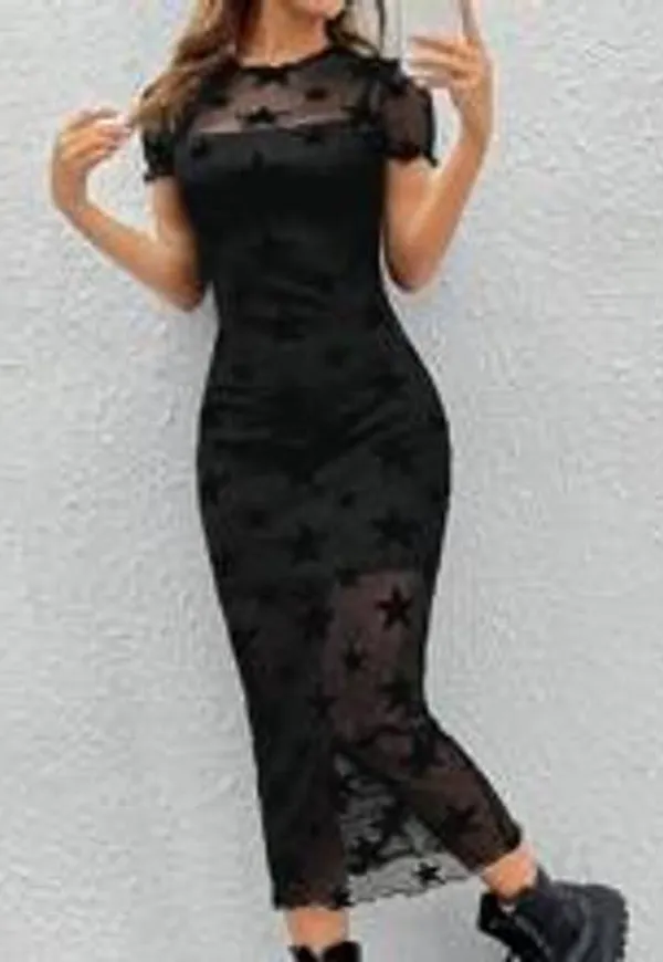 Shein Star Print Mesh Bodycon Dress