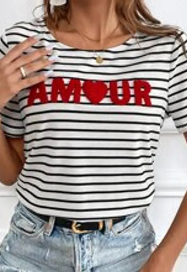 Shein Striped & Letter Graphic Tee