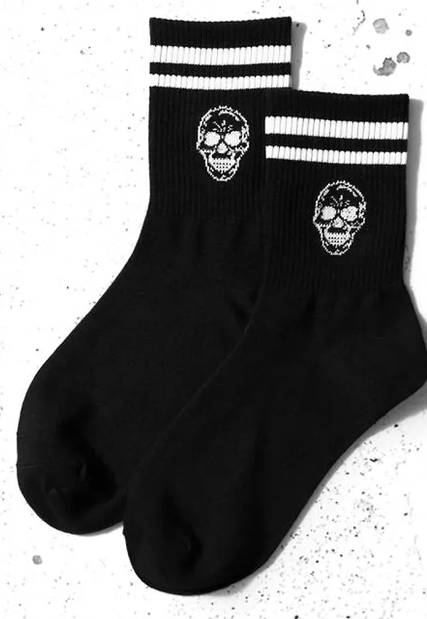 Shein Striped & Skull Pattern Crew Socks