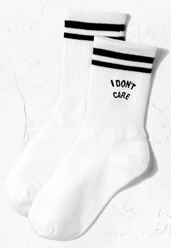 Shein Striped & Slogan Graphic Crew Socks