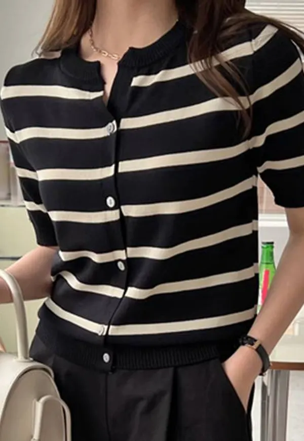 Shein Striped Button Front Cardigan
