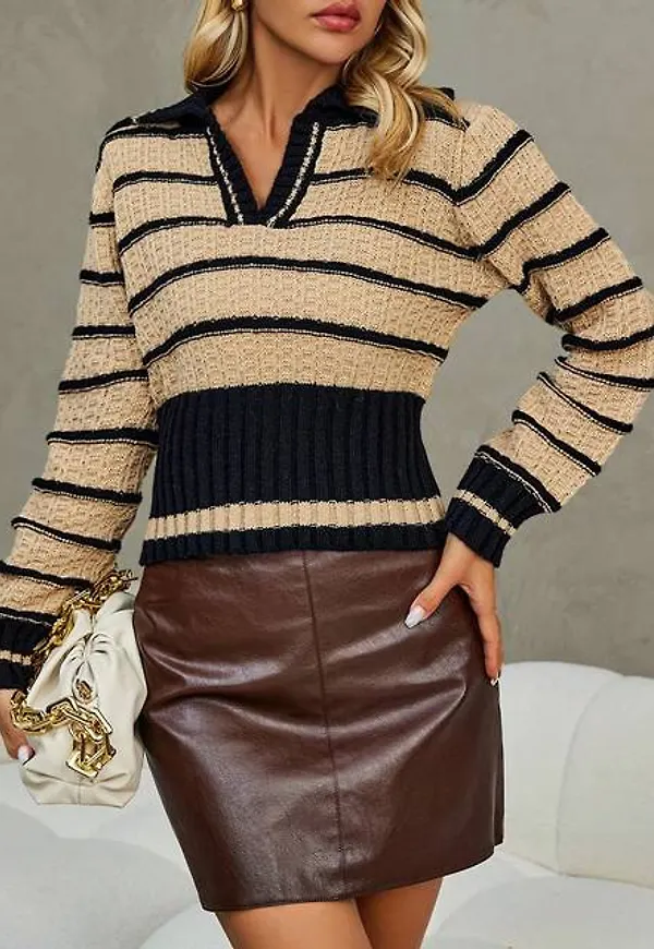 Shein Striped Pattern Contrast Trim Sweater