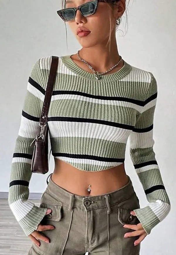 Shein Striped Pattern Crop Jumper