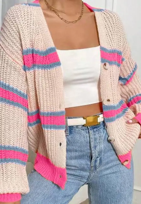 Shein Striped Pattern Drop Shoulder Cardigan