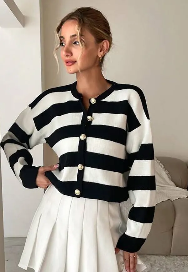 Shein Striped Pattern Drop Shoulder Cardigan