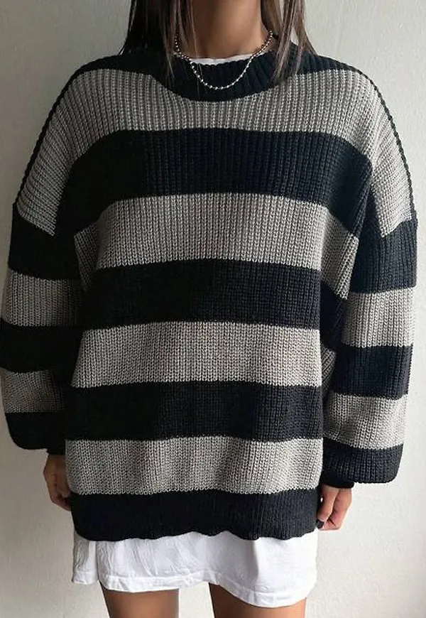 Shein Striped Pattern Drop Shoulder Sweater
