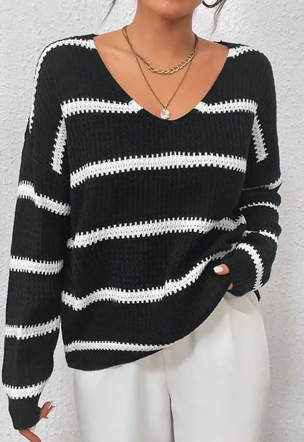 Shein Striped Pattern Drop Shoulder Sweater