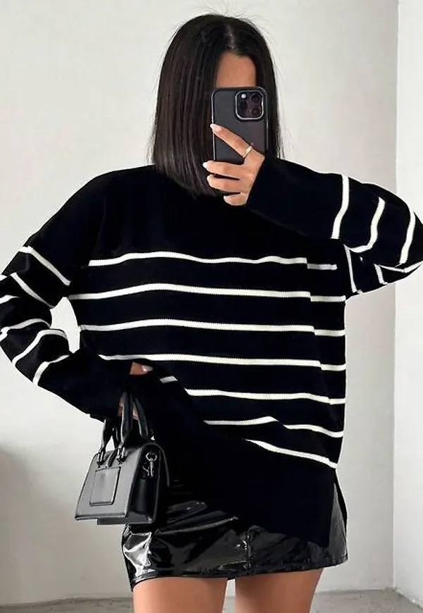 Shein Striped Pattern Drop Shoulder Sweater