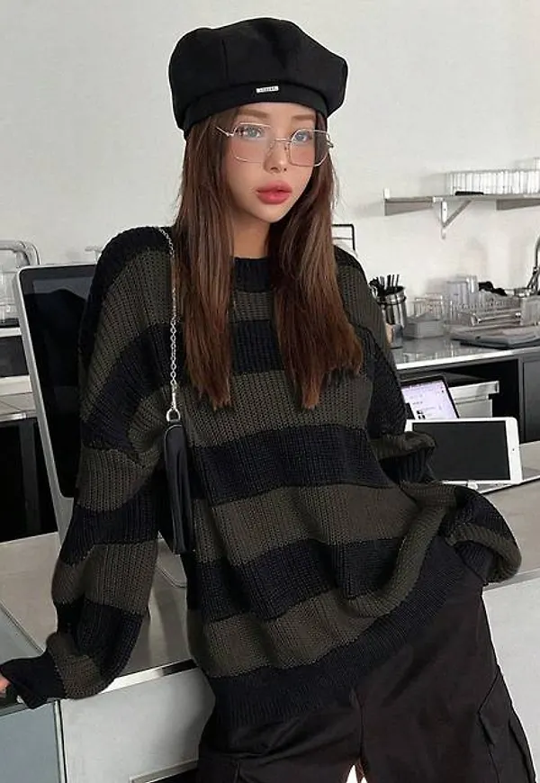 Shein Striped Pattern Drop Shoulder Sweater