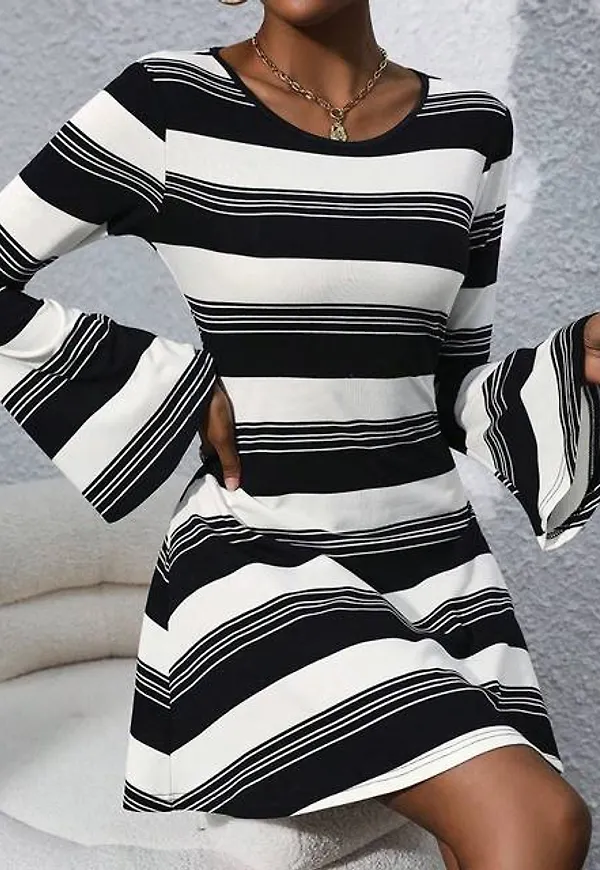 Shein Striped Print Bell Sleeve Dress