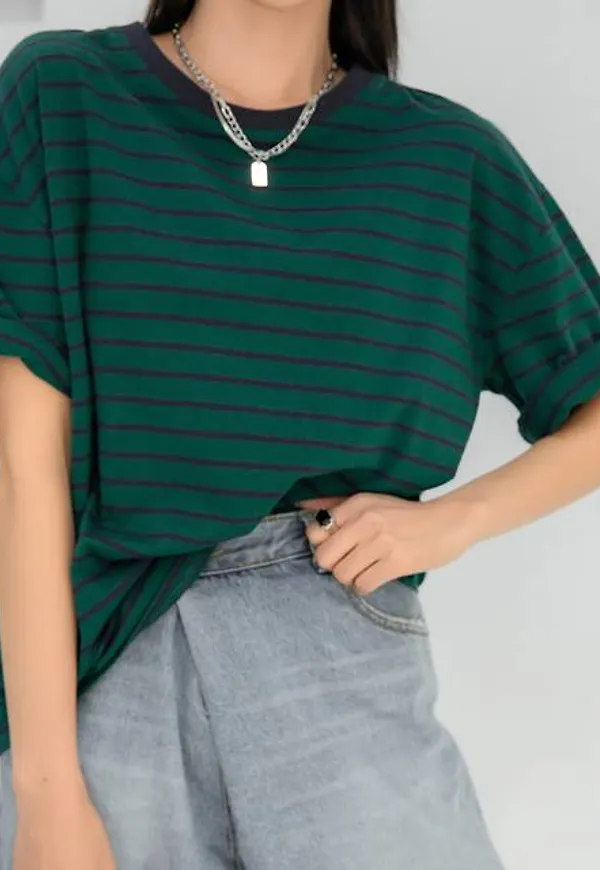 Shein Striped Print Drop Shoulder Tee