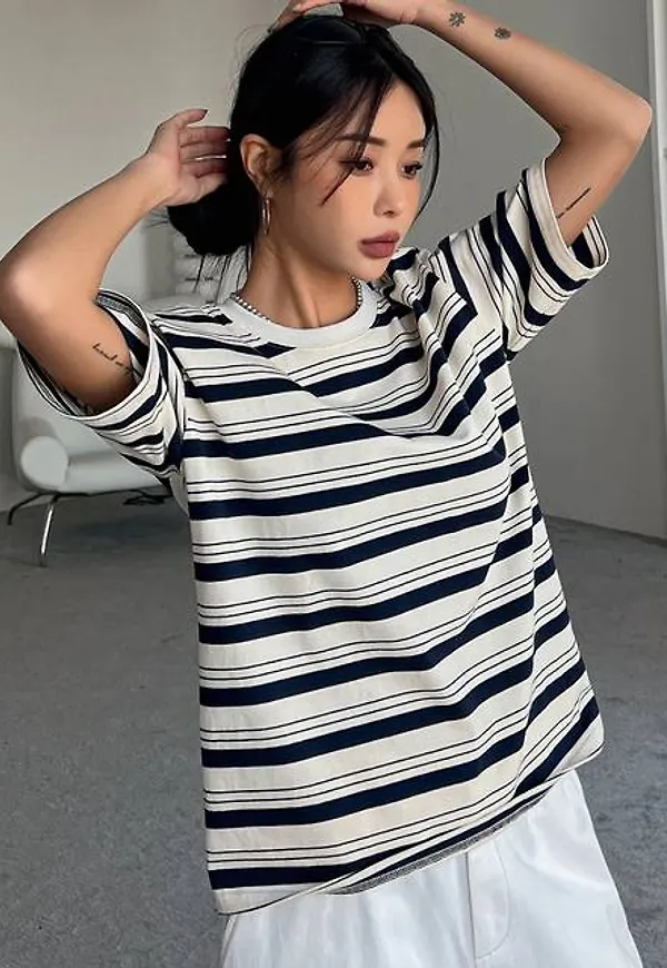 Shein Striped Print Drop Shoulder Tee