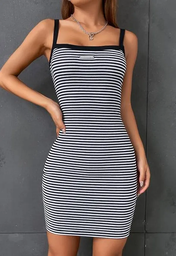 Shein Striped Print Patched Cami Bodycon Dress