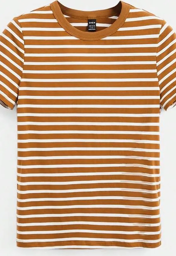 Shein Striped Print Round Neck Tee