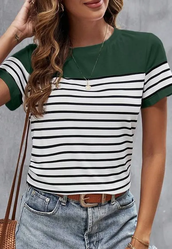 Shein Striped Print Round Neck Tee