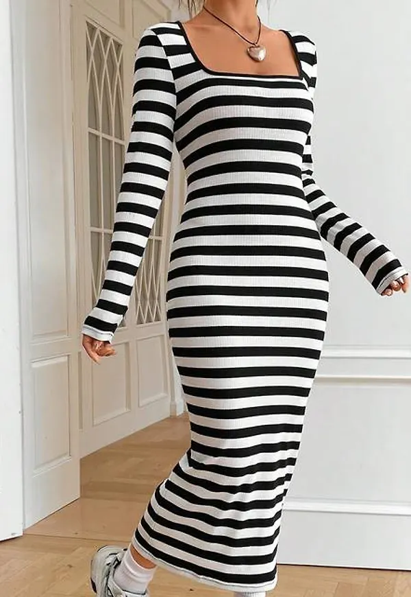 Shein Striped Square Neck Bodycon Dress