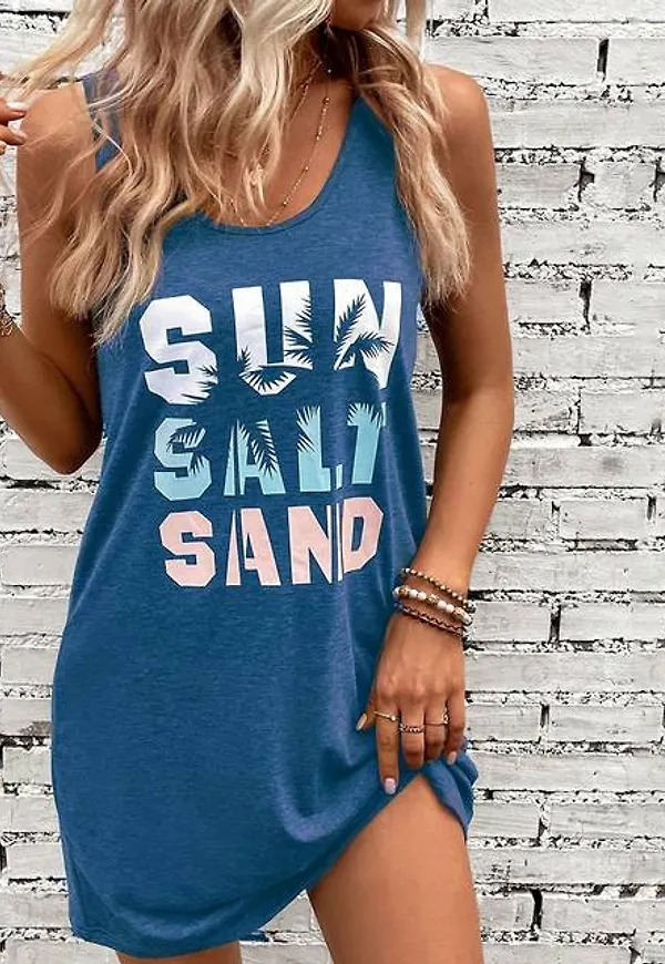 Shein Summer Beach Letter Graphic Tank Dress