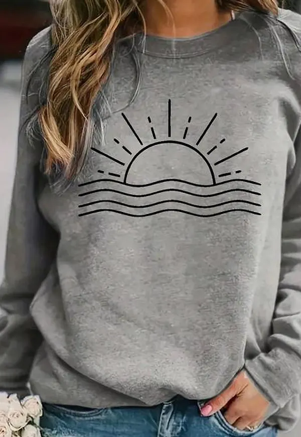 Shein Sun Print Round Neck Sweatshirt