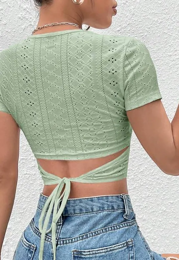Shein Tie Back Crop Tee