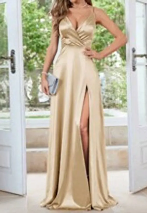 Shein V-Neck Wrap Style Spandex High Slit Dance Party Dress