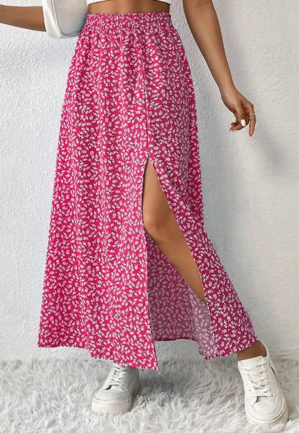 Shein Women's High Slit Floral Print Midi Skirt