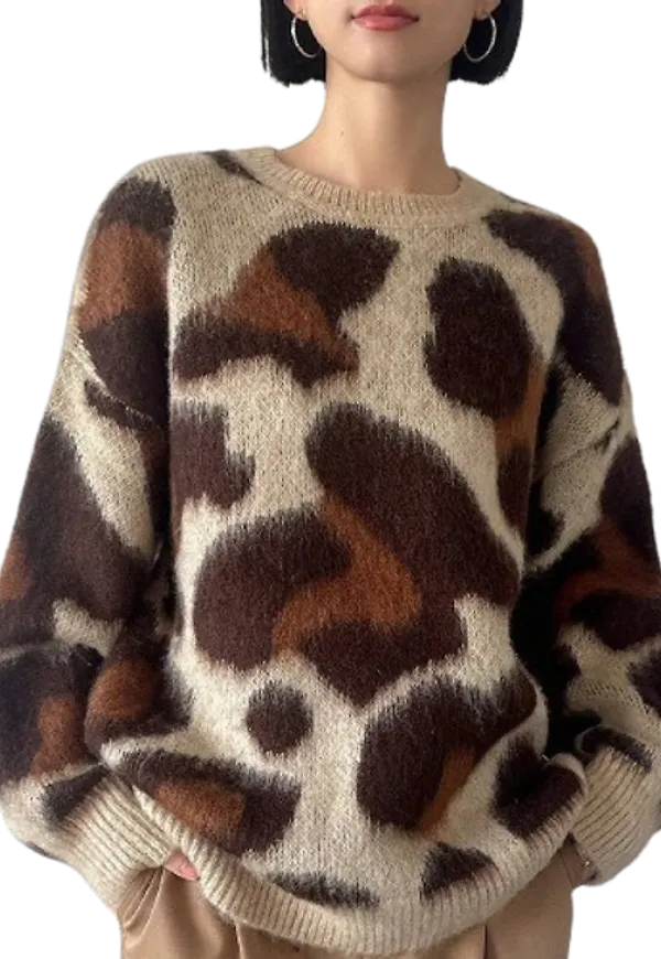 Shein Women's Leopard Print Drop Shoulder Sweater