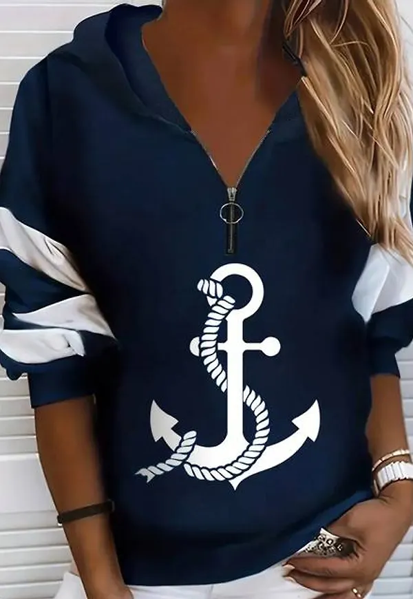 Shein Women's Plus Anchor Graphic Hooded Sweatshirt