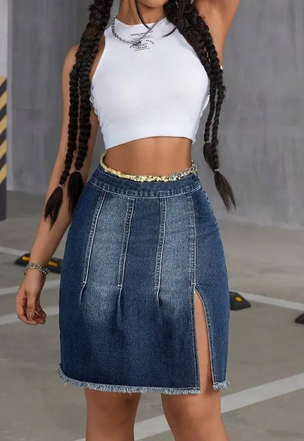 Shein Women'S Slit Denim Skirt