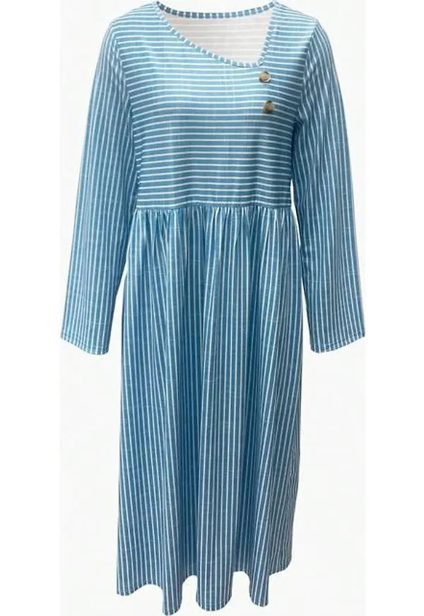 Shein Women Vertical Striped Irregular Collar Seven-Quarter Sleeve Dress