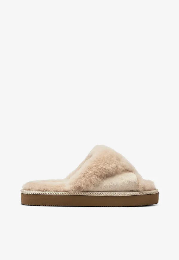 Shepherd - Fårskinnstofflor Lydia - Beige