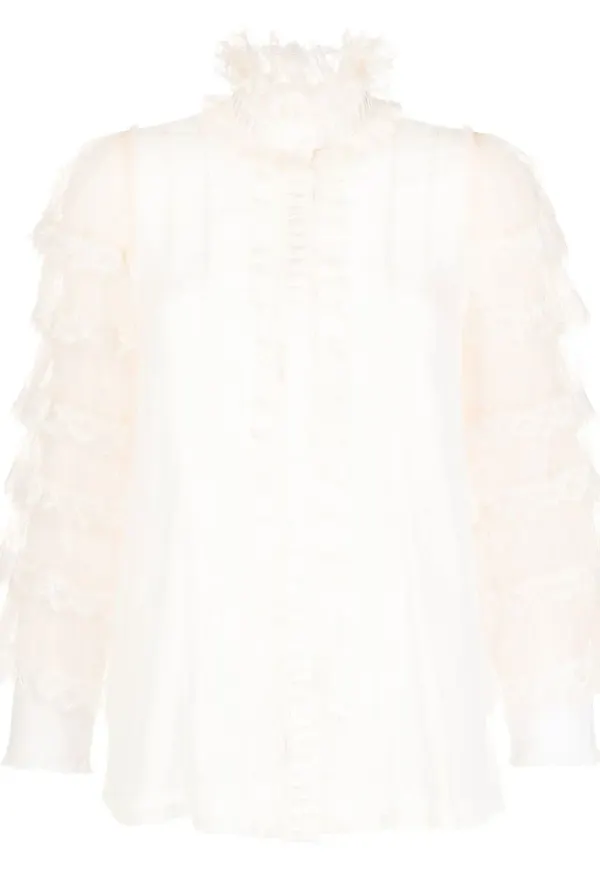 SHIATZY CHEN sidenblus med volang - Vit