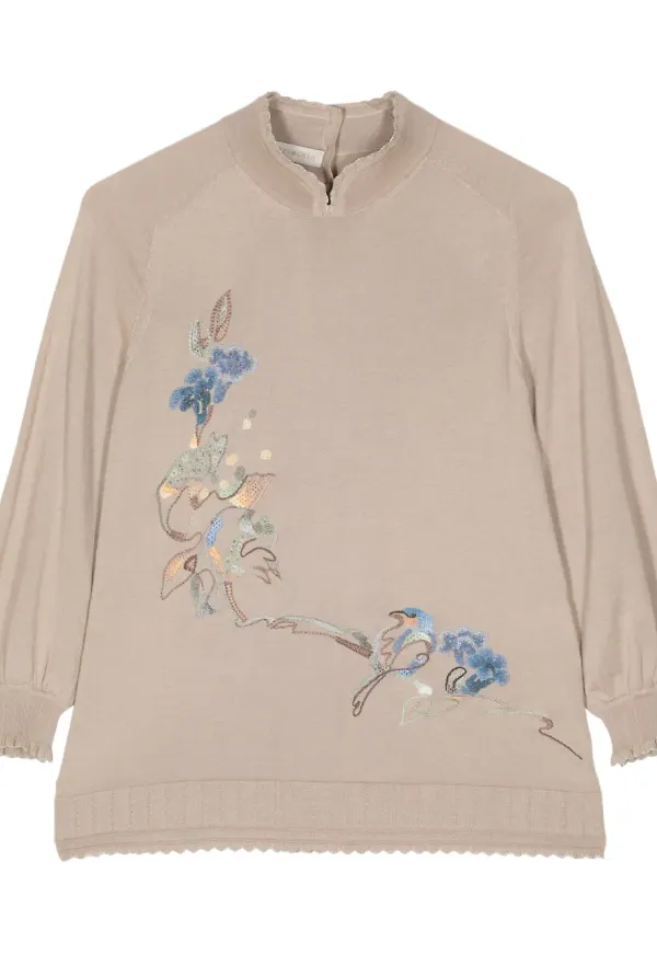SHIATZY CHEN tröja med blomsterbrodyr - Brun