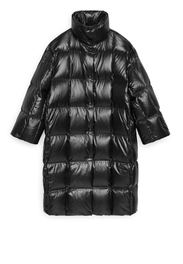 Shiny Down Puffer Coat - Black
