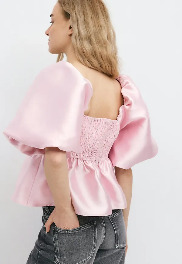 Gina Tricot - Shiny peplum blouse - blusar med puffärm - Rosa - XS - Dam