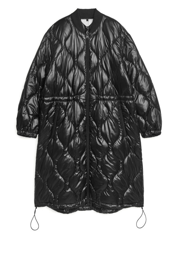 Shiny Quilted Parka - Black