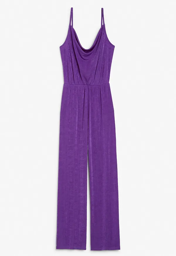 Shiny sleeveless cowl neck jumpsuit - Purple