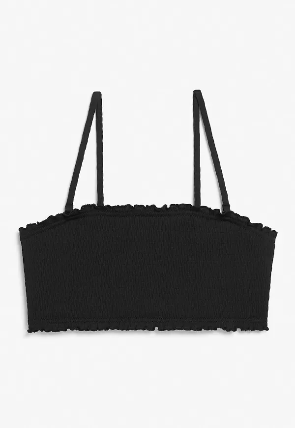 Shirred bandeau bikini top - Black
