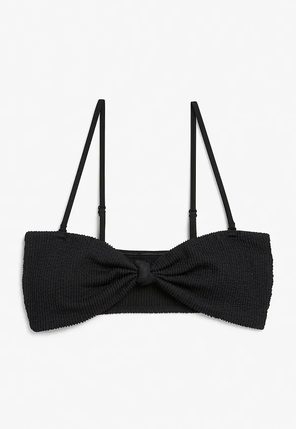 Shirred bandeau bikini top - Black