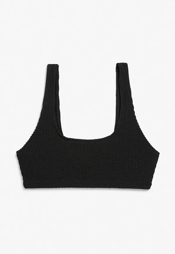 Shirred scoop neck bikini top - Black
