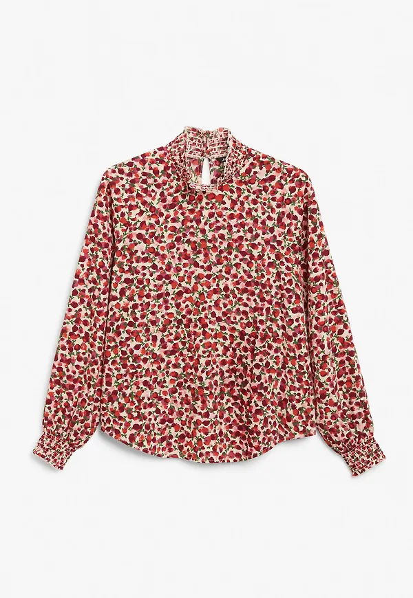 Shirred turtleneck blouse - Beige