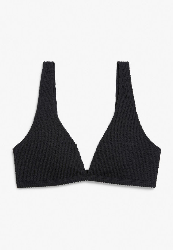 Shirred v neck bikini top - Black