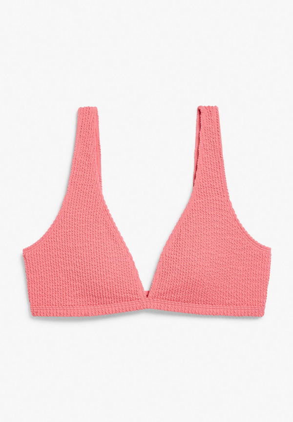 Shirred v neck bikini top - Pink