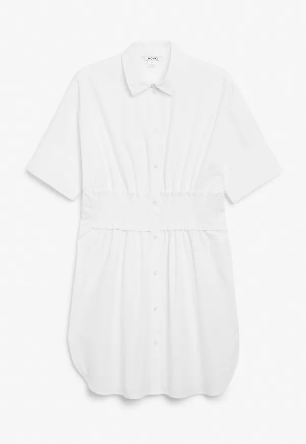 Shirred waist shirt dress - White
