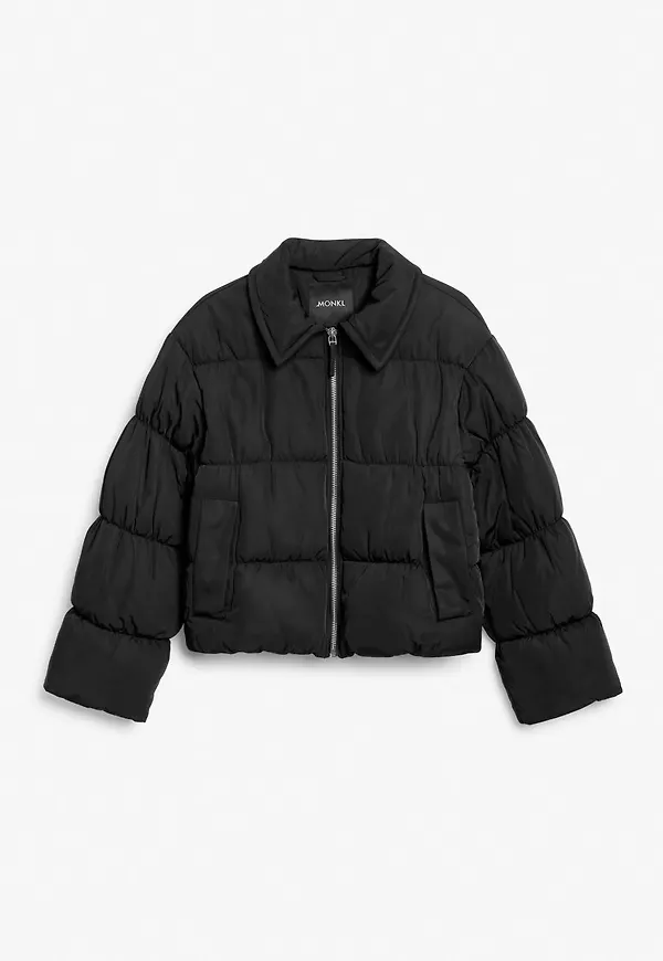 Shirt collar puffer jacket - Black