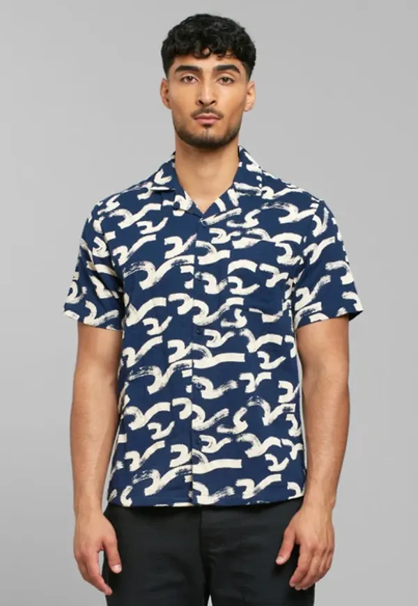 Shirt Marstrand Brushed Waves Navy