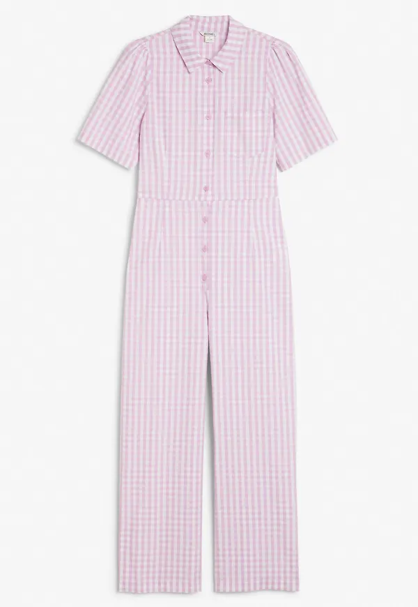 Short-sleeve cotton jumpsuit - Pink