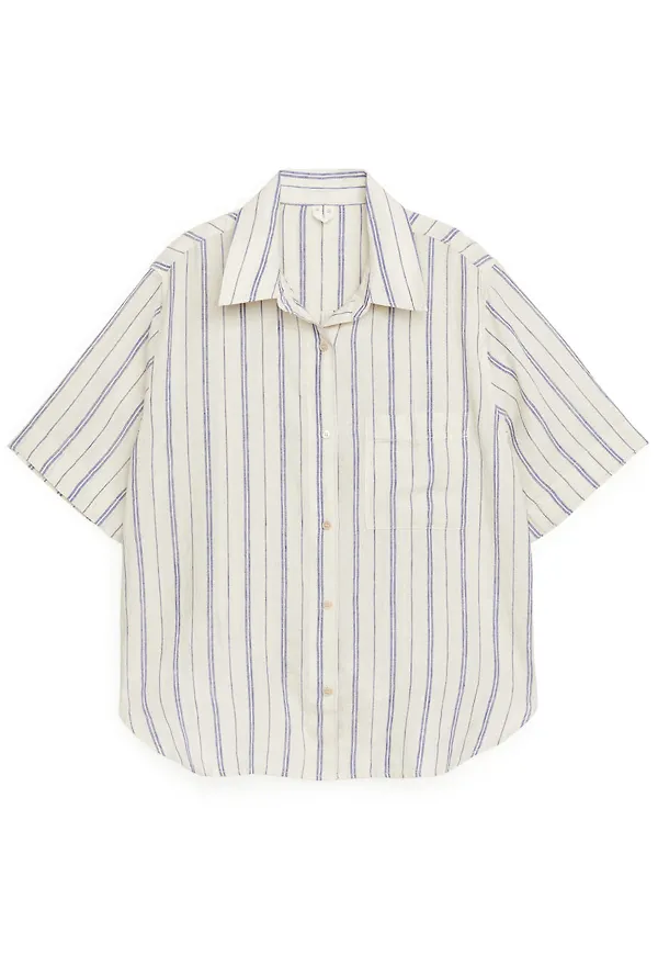 Short-Sleeved Linen Shirt - Beige
