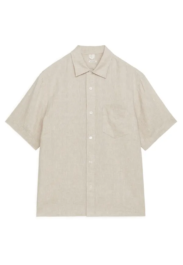 Short-Sleeved Linen Shirt - Beige